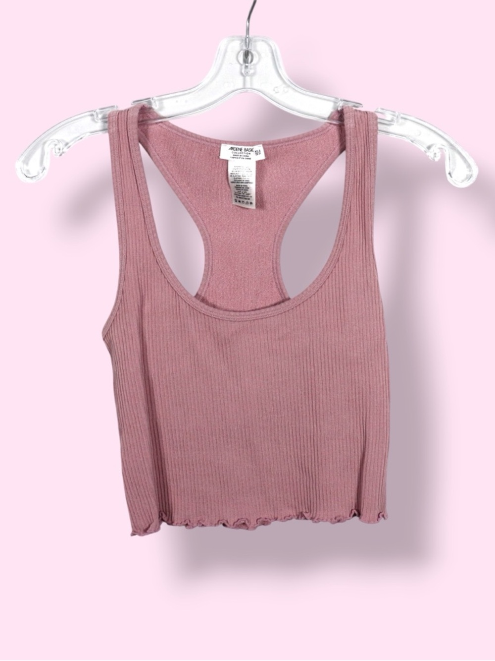 Ardene Pink Ribbed Cropped Racerback Tank Top XS/S
